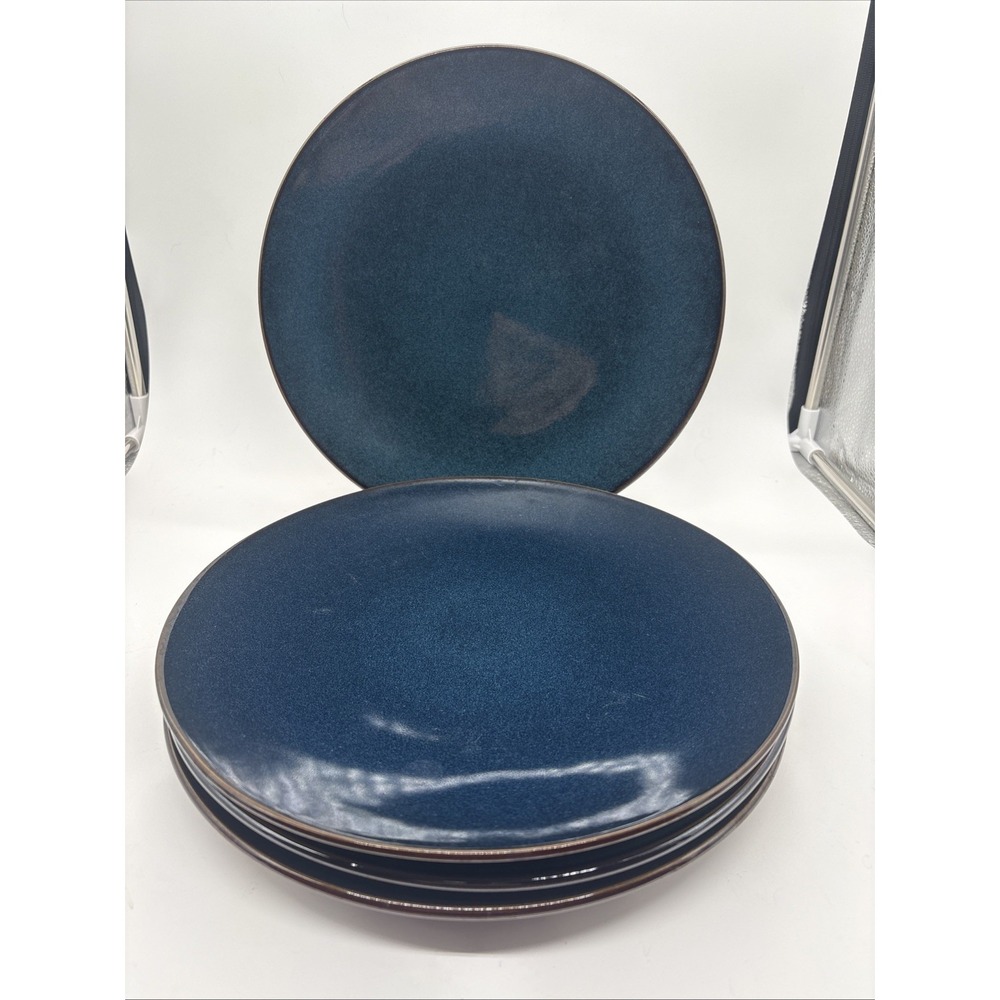 Set of Mikasa SEDONA BLUE 11 3/4" Heavy dinner Plates Brown Trim MK135 Stoneware